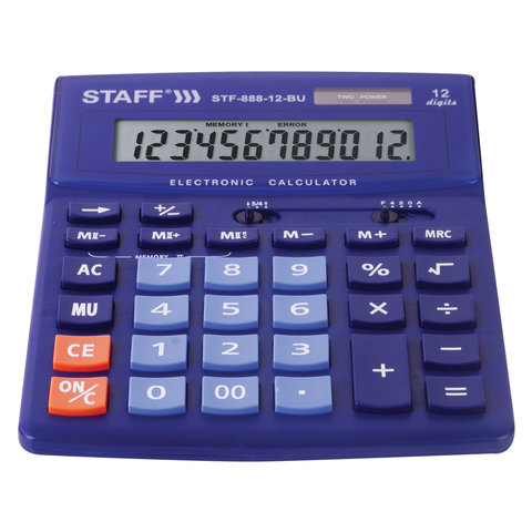 Калькулятор настольный STAFF STF-888-12-BU (200х150 мм) 12 разрядов, двойное питание, СИНИЙ, 250455 - фото 4