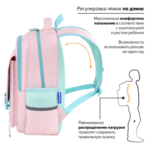 Рюкзак BRAUBERG SNAP, 2 отделения, 3 кармана, "Light pink", 39х28х16 см, 272067 - фото 10