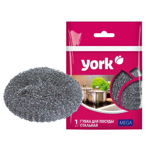 Губка (мочалка) металлическая, 40 г, МЕГА, для посуды, гриля, плиты, YORK, 003030 - фото 1