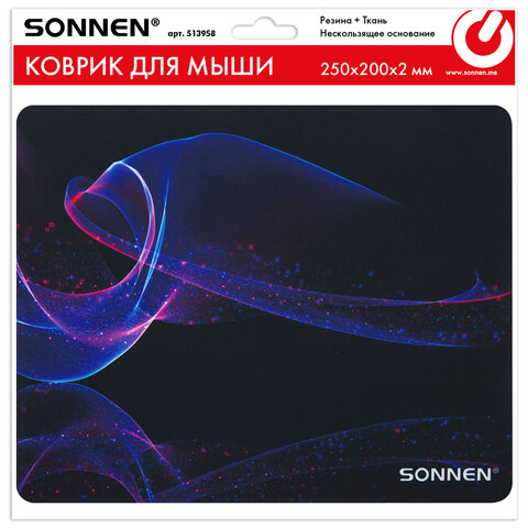 Коврик для мыши SONNEN "NEON WAVE" резина + ткань, 250х200х2 мм, 513958 - фото 6