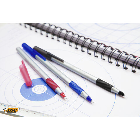 Ручки шариковые с грипом BIC "Round Stic Exact", НАБОР 4 шт./3 ЦВЕТА (синий, черный, красный), линия письма 0,28 мм, блистер, 932858 - фото 8