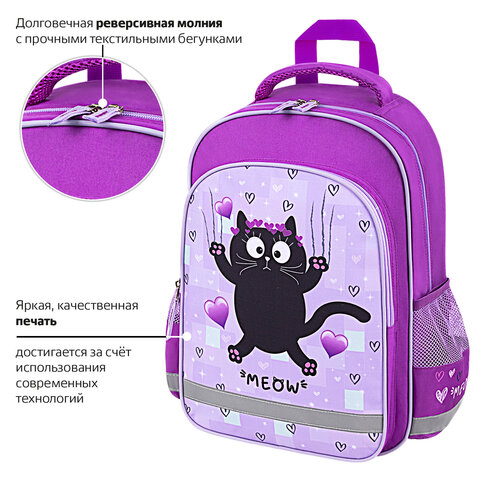 Рюкзак ПИФАГОР SCHOOL, 1 отделение, 3 кармана, "Falling cat", 38x28х14 см, 272082 - фото 11