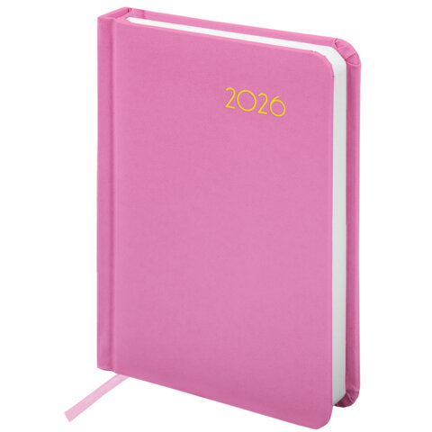 Ежедневник датированный 2026, МАЛЫЙ ФОРМАТ 100х150 мм, А6, BRAUBERG "Select", балакрон, розовый, 117262 - фото 1