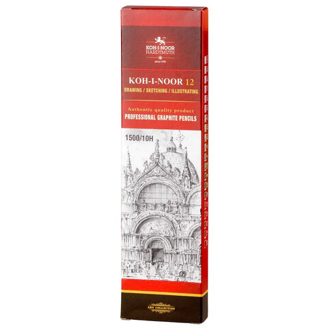 Карандаш чернографитный KOH-I-NOOR "1500", 1 шт., 10H, корпус желтый, заточенный, 150010H01170 - фото 2