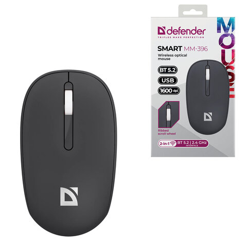 Мышь беспроводная DEFENDER Smart MM-396, 1600 dpi, 2 кнопки + 1 колесо-кнопка, оптическая, черная, 52396 - фото 7