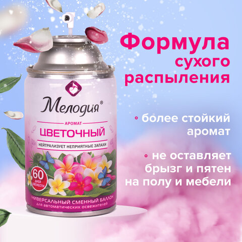 Сменный баллон 250 мл МЕЛОДИЯ "Цветочный", для автоматических освежителей, универсальный, 605230 - фото 9