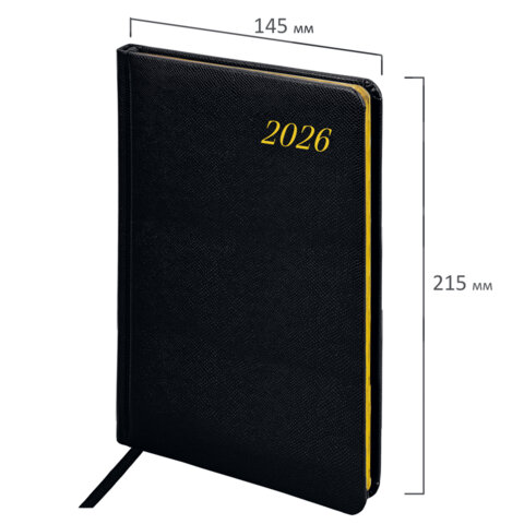 Еженедельник датированный 2026, А5, 145х215 мм, BRAUBERG "Iguana", под кожу, черный, 117171 - фото 2