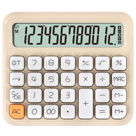 Калькулятор настольный BRAUBERG KW-1000-BG (152x132 мм), 3D-кнопки, 12 разрядов, бежевый, 272957 - фото 1