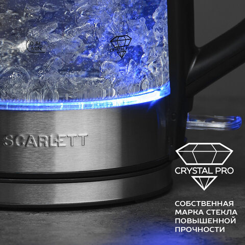 Чайник SCARLETT SC-EK27G101, 1,8 л, 2200 Вт, закрытый нагревательный элемент, стекло, черный - фото 5