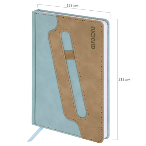 Ежедневник датированный 2026, А5, 138x213 мм, BRAUBERG "Assistant", под кожу, держатель, синий, 117375 - фото 2