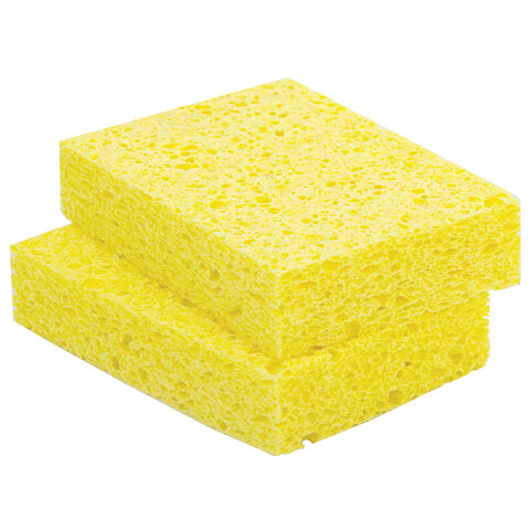Губки для посуды 95х65х20 мм, ЦЕЛЛЮЛОЗНЫЕ, КОМПЛЕКТ 2 штуки, желтые, LAIMA, 700255 - фото 4