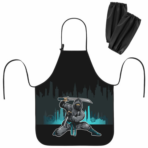 Накидка фартук с нарукавниками для труда ЮНЛАНДИЯ, 46х54 см, "Black Ninja", 271650 - фото 1