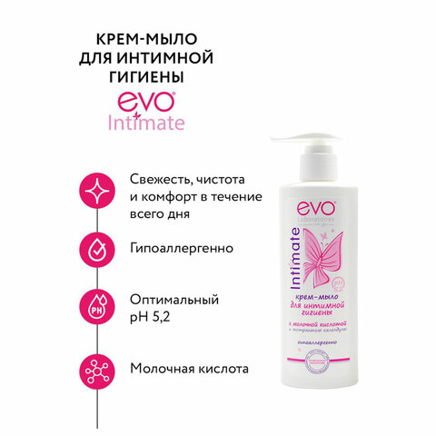 Крем-мыло для интимной гигиены гипоаллергенное с молочной кислотой 200 мл, EVO Intimate, 1436 - фото 10