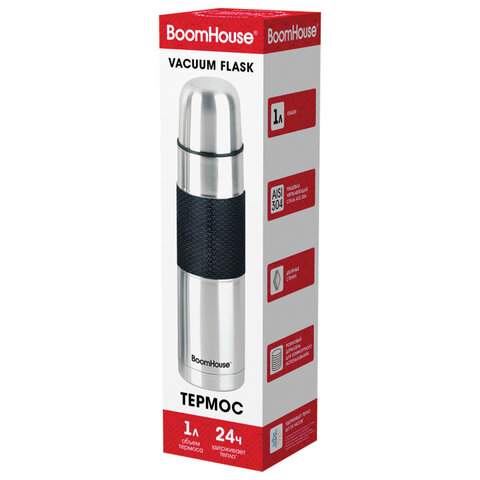 Термос 1 л, BOOMHOUSE (БУМХАУС) CLASSIC, нержавеющая сталь SUS304, черный силиконовый рукав, крышка/кружка, 700308 - фото 3