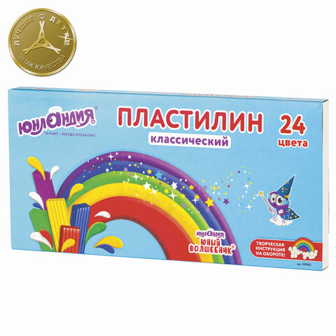 Пластилин классический ЮНЛАНДИЯ "ЮНЫЙ ВОЛШЕБНИК", 24 цвета, 480 г, со стеком, ВЫСШЕЕ КАЧЕСТВО, 105902 - фото 1