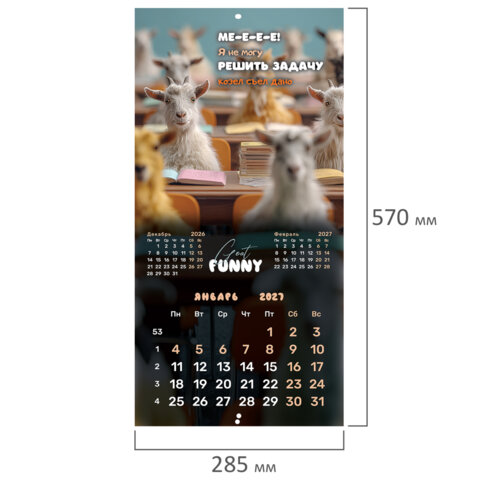 Календарь настенный перекидной 2027 г., BRAUBERG, 12 листов, 28,5х57 см, "Goat calendar", 118417 - фото 4