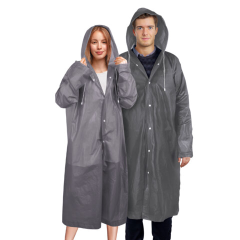 Дождевик плащ на кнопках, EVA, многоразовый прочный, чехол в комплекте, универсальный размер, серый, SHAMAANI (ШАМААНИ), 610936 - фото 1