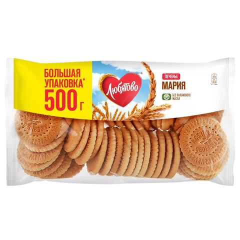Печенье ЛЮБЯТОВО "Мария", традиционное, затяжное, 500 г, 7200029000_540 - фото 1