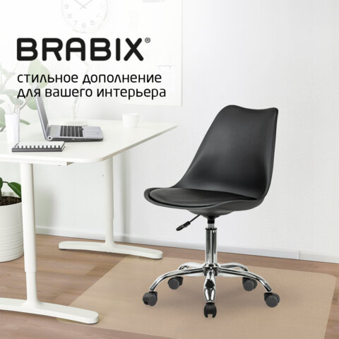 Кресло стул BRABIX "Eames MG-310 CH", хром, пластик черный, экокожа черная, 532925 - фото 16