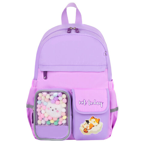 Рюкзак BRAUBERG PASTEL с термонашивками в комплекте, "Not today", сиреневый, 40х29х14 см, 273127 - фото 2