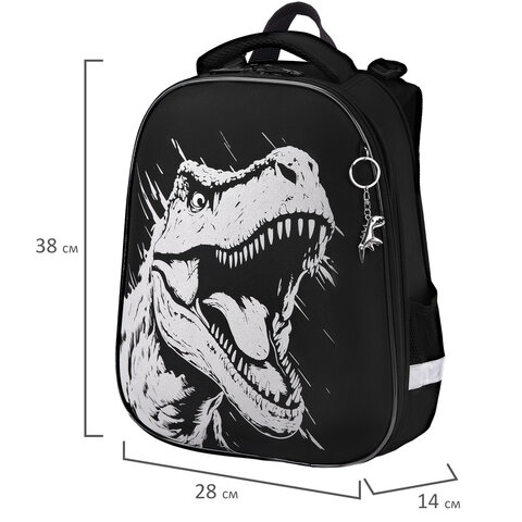 Ранец BRAUBERG SHINY, 2 отделения, с брелком, Scary dino, СВЕТЯЩИЙСЯ РИСУНОК, 38х28х14 см, 273143 - фото 13