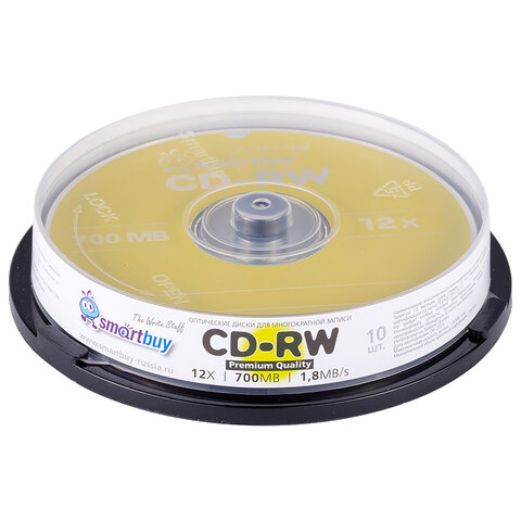 Диски CD-RW SMARTBUY, 700 Мб, 4-12x, Cake Box (упаковка на шпиле), КОМПЛЕКТ 10 шт., SBCD-RW10 - фото 1