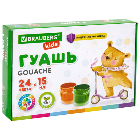 Гуашь BRAUBERG KIDS 24 цвета по 15 мл, надежная упаковка, 192688 - фото 1