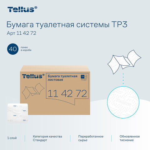 Бумага туалетная Tellus/TORK (Система Т3) UNIVERSAL, КОМПЛЕКТ 40 шт., листовая, 250 л., 11х23 см, 1-слойная, 114272 - фото 12