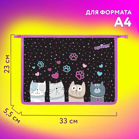 Папка для тетрадей ЮНЛАНДИЯ А4, 1 отделение, пластик, на молнии, "Cat squad", 273347 - фото 9