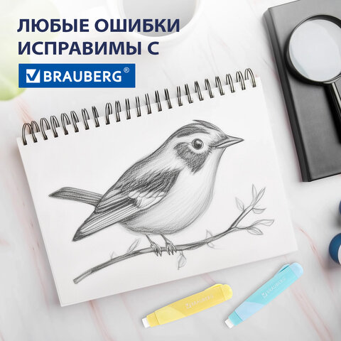 Ластики выдвижные BRAUBERG "REWIND", 2 ШТУКИ, 114х20х20 мм, белые, пастельные цвета корпуса, блистер, 272687 - фото 17