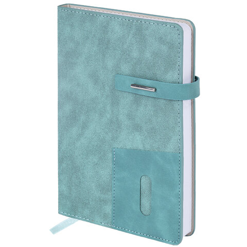 Ежедневник недатированный А5 138х213 мм BRAUBERG "Cowboy", под кожу, застежка 160 л., голубой, 116197 - фото 1