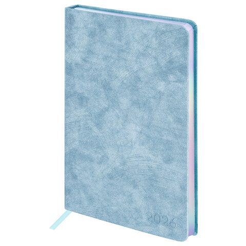 Ежедневник датированный 2026, А5, 138х213 мм, BRAUBERG "Ice", под кожу, голубой, 117389 - фото 1