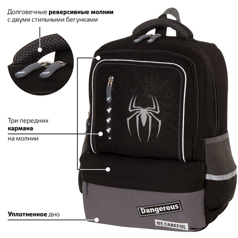 Рюкзак BRAUBERG STAR, 1 отделение, 5 карманов, "Spider", черный, 40х29х13 см, 229978 - фото 12