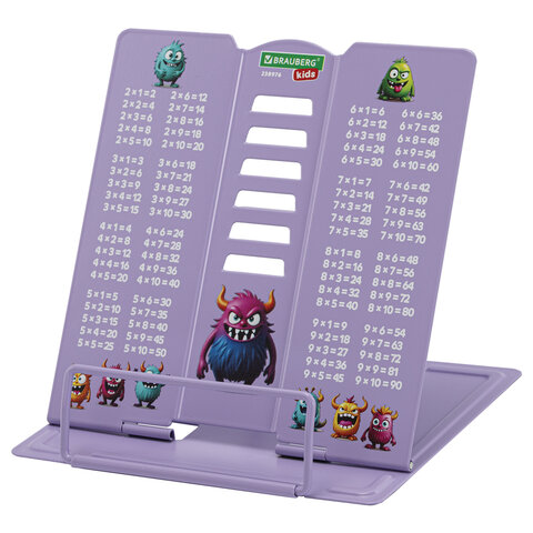 Подставка для книг и учебников BRAUBERG KIDS mini "Monsters" с таблицей умножения, регулируемый угол наклона, металлическая, 238976 - фото 1