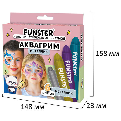 Аквагрим для лица и тела, 6 цветов МЕТАЛЛИК, FUNSTER (ФАНСТЕР), легко смываются, 192574 - фото 6