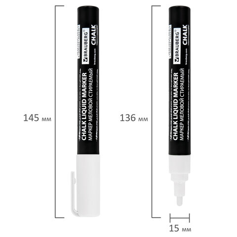 Маркер меловой CHALK LIQUID MARKER, БЕЛЫЙ, 3 мм, стираемый, BRAUBERG "CHALK", 152585 - фото 8