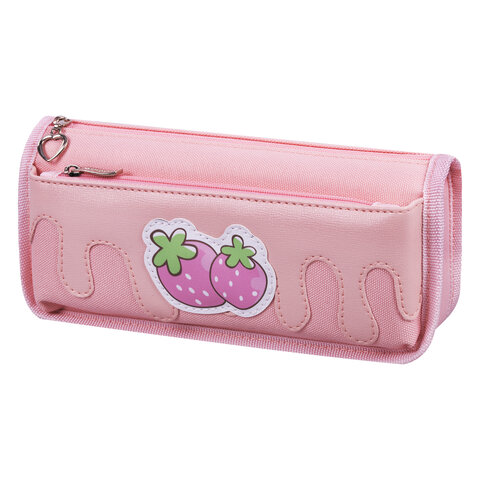 Пенал мягкий ЮНЛАНДИЯ, 2 отделения, полиэстер, "Strawberry shortcake", розовый, 21х9х6 см, 271577 - фото 1