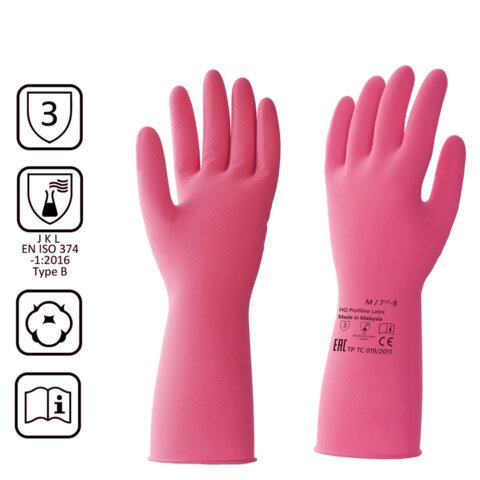 Перчатки латексные КЩС, сверхпрочные, плотные, хлопковое напыление, размер 7,5-8, M (средний), красные, HQ Profiline, 73582 - фото 2