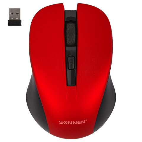 Мышь беспроводная с бесшумным кликом SONNEN V18, USB, 800/1200/1600 dpi, 4 кнопки, красная, 513516 - фото 1
