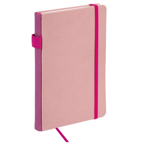 Блокнот А5 135x212 мм BRAUBERG "Edge", под кожу, резинка, держатель, 80 л., клетка, розовый, 117148 - фото 1
