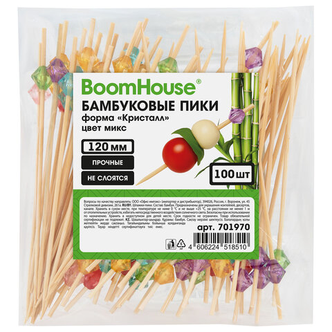 Шпажки-пики для канапе бамбуковые форма "Кристалл" цвет микс 12 см, 100 шт., BOOMHOUSE (БУМХАУС), 701970 - фото 2