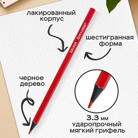 Карандаши цветные BRAUBERG, 24 цвета, шестигранные, грифель 3,3 мм, черное дерево, 181858 - фото 9