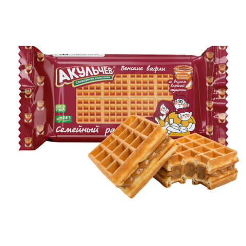Вафли сдобные мягкие АКУЛЬЧЕВ "Венские" со вкусом вареной сгущенки 800 г, 629 - фото 1
