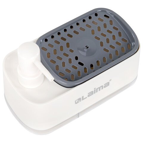 Диспенсер/дозатор DUET для мыла и моющего средства + губка, БЕЛЫЙ, 11х20х12 см, LAIMA HOME, 700043 - фото 6