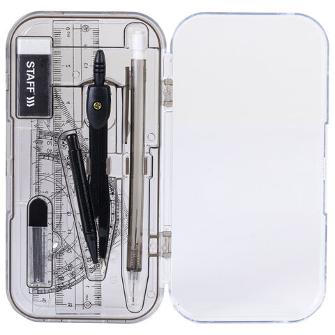 Готовальня STAFF "College" 9 предметов: циркуль 120 мм, чертежные принадлежности, механический карандаш, пластиковый пенал, 210863 - фото 3