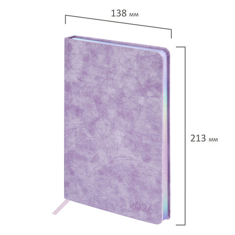 Ежедневник датированный 2026 А5 138х213 мм, BRAUBERG "Ice", под кожу, сиреневый, 117392 - фото 2