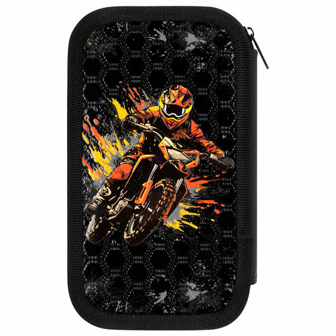 Пенал ЮНЛАНДИЯ, 2 отделения, ламинированный картон, конгрев, 19х11 см, "Fire moto", 273496 - фото 3
