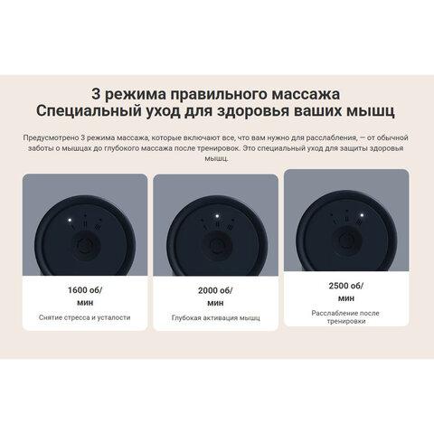 Массажный пистолет XIAOMI Massage Gun Mini, перкуссионный, 3 режима, 3 насадки, до 2500 об/мин, синий, BHR6083GL - фото 12