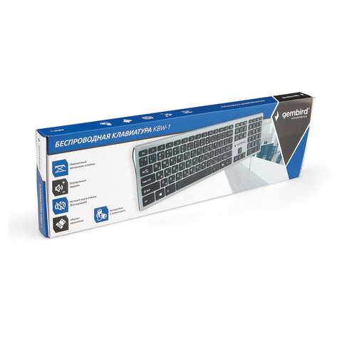 Беспроводная клавиатура GEMBIRD KBW-1, 103 клавиши + 6 дополнительных, ножничная, тихая, 2.4 ГГц, серебристая - фото 6