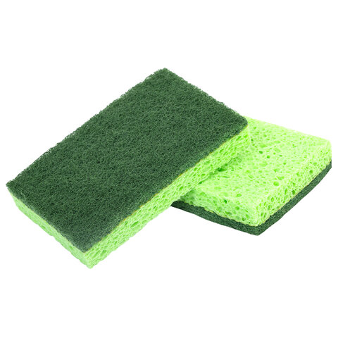 Губки для посуды 110х70х20 мм, ЦЕЛЛЮЛОЗНЫЕ + АБРАЗИВ, КОМПЛЕКТ 2 штуки, зеленые/зеленый абразив, LAIMA, 700258 - фото 3